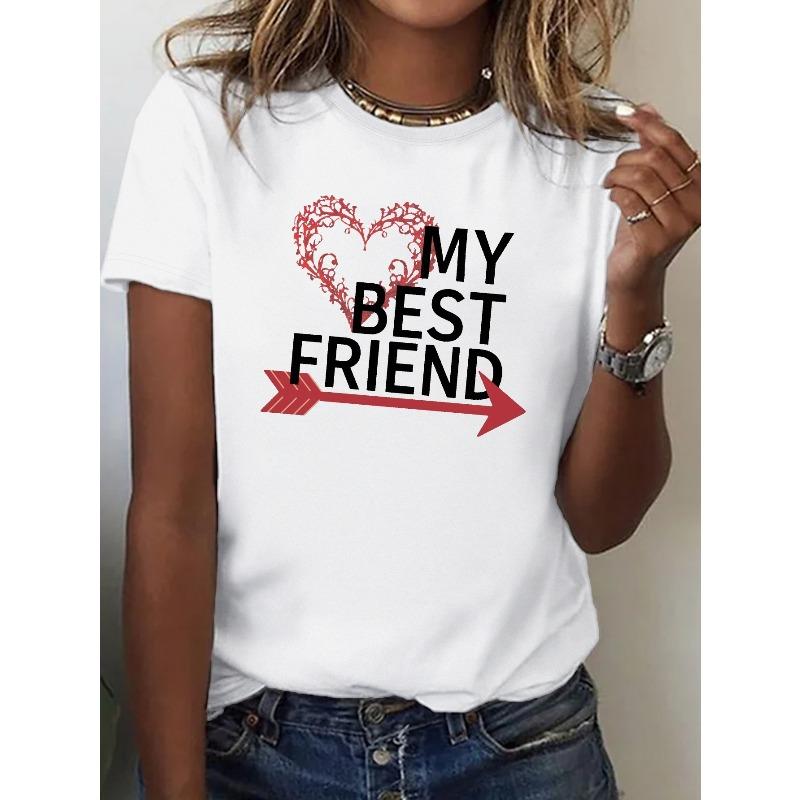 

European Size MY BEST FRIEND Graphic Women s T-Shirt - Comfort Fit, Crew Neck, Short Sleeve, Machine Washable - White with Red Heart S белый