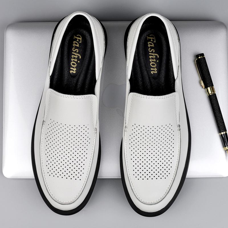 Newest Classic Men'S Loafers Genuine Leather Casual Shoes Men Soft Slip On Black Flats Male Business Hollow Breathable Dress Shoes