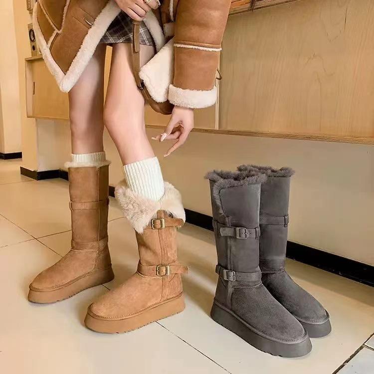 Grape mother studiolee the night before the first snow~ two wear buckles with thick bottom fluffy flanged medium tube snow boots women winter