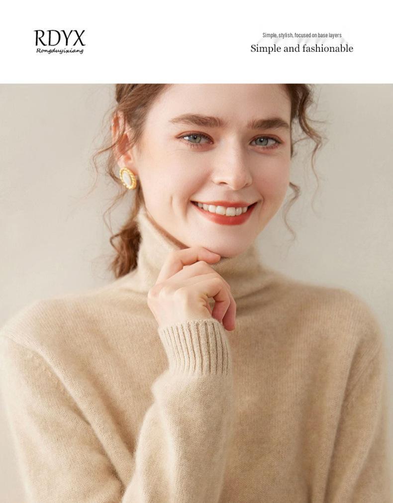 100% Cashmere Women's High Neck Slim Fit Sweater - Autumn/Winter Fashion Versatile Base Layer