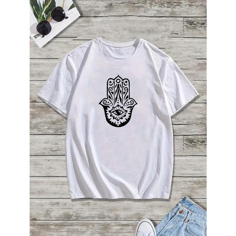 European Sizes Hamsa Hand Hand of Fatima Evil Eye Men's Short Sleeve T-shirt Summer T-shirt Top