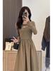 French Style Knit Spliced Long Dress With Hood For Elegant Autumn Women