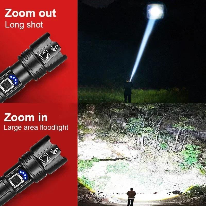 XHP70 Flashlight LED Telescopic Zoom TYPE-C Charging Outdoor Multifunction Charging Treasure Aluminum Alloy Tactical Flashlight