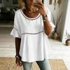 Women Loose Fit Short Sleeve Blouse Round Neck Ruffle Hem Casual Vacation Top Lightweight Comfortable Summer Shirt