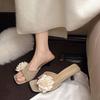 Korean version of high-heeled open-toed slippers for women's summer wear 2025 new flower-decorated French beautiful cool slippers