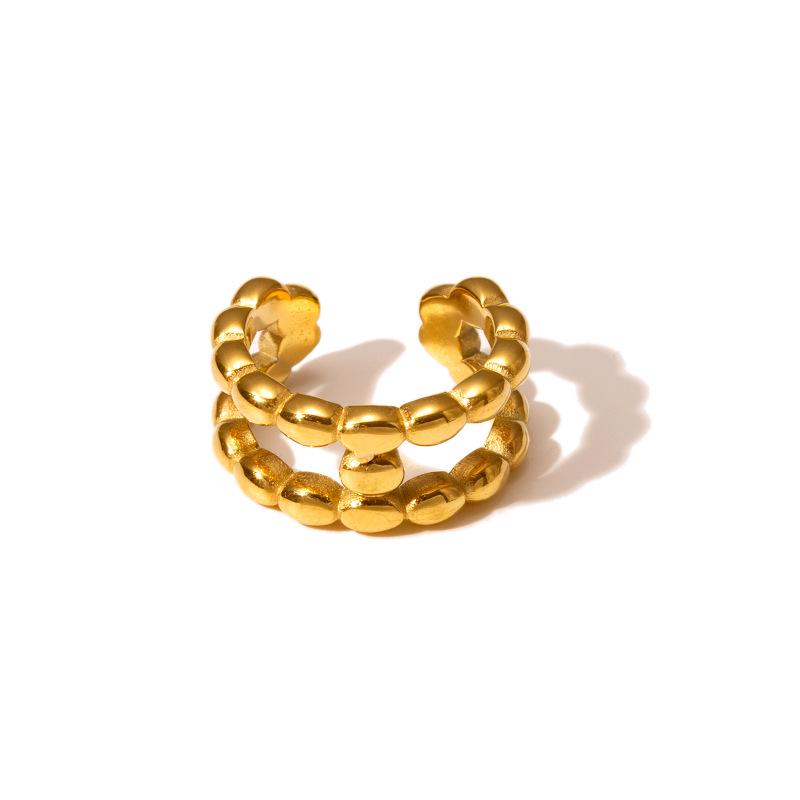 18k Gold Plated Stainless Steel Spiral Hammered Open Couple Rings
