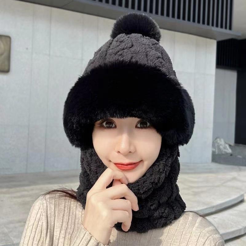 Hat and Neck Integrated Winter Velvet Thick Windproof and Cold Proof Warm Pullover Hat