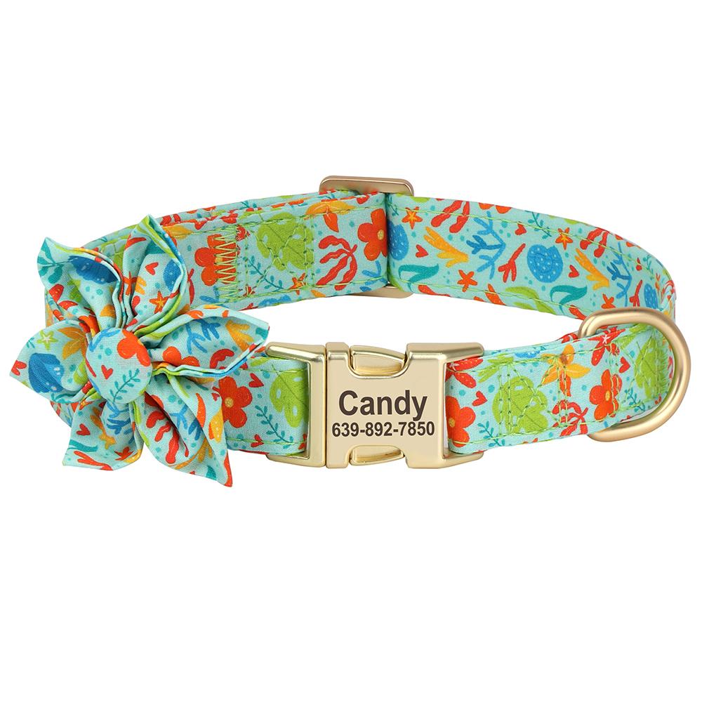 

Персонализированный ошейник с пряжкой для собак, нейлоновый принт, ошейники с идентификационными номерами для собак, бесплатная гравировка, ожерелье для домашних животных с цветочным аксессуаром для маленьких и больших собак S зелёный