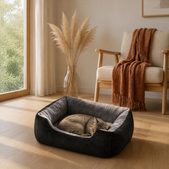 Maschinenwaschbare Haustierliege Rechteckige Plüsch-Katzenliege, Gemütliche Lounge Anti-Rutsch-Boden, Langlebig für Katzen Sofa Innen Kleine Hunde Welpen Einfach zu