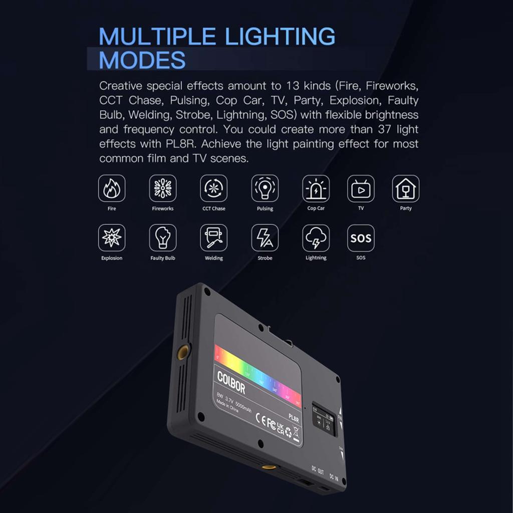 RGB Video Light 2700K 6500K Dimmable 37 Light Effects Photography Panel Lamp APP Control With Cold Shoe Port Support