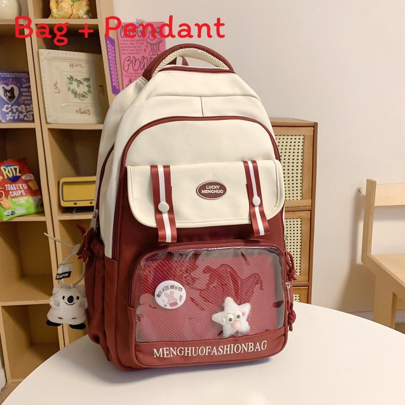 Color Contrast Student Backpack With Nylon Construction And Multifunctional Design