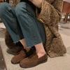 Sheepskin Retro Women's Leather Flat-bottomed Lazy Matte One-pedal Lazy with Skirt Small Leather Shoes