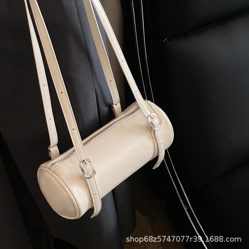 Niche Design Korean Casual Belt Decoration Barrel Shoulder Bag New Versatile Casual Underarm Handbag