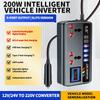 Přenosný měnič napětí do auta DC 12V/24V na AC 220V Adaptér zásuvky se 3 USB porty Rychlonabíječka pro Auto Auto Nákladní automobil SUV Obytný vůz Adaptér nabíječky telefonu