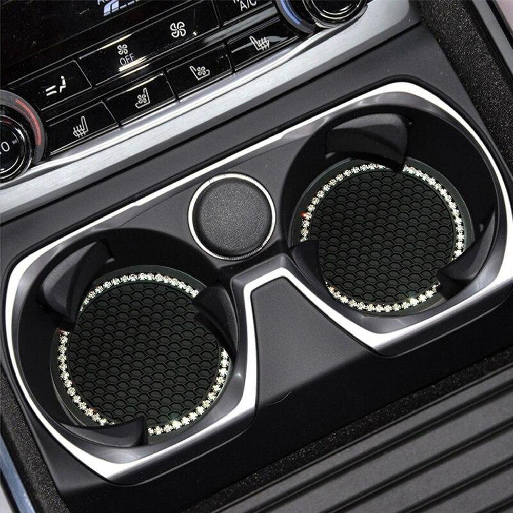 1pc Car Non-slip Water Cup Pad Diamond Rhinestone Bling Decoration Auto Interior Cup Bottle Anti-skid Rubber Mat Car Accessories