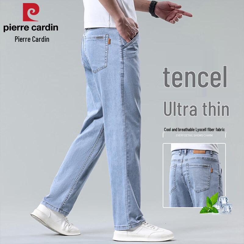 

Pierre Cardin Men s Ice Silk Tencel Straight-Leg Denim Jeans 30