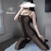 Sexy Hollow Vertical Stripe Seduction Mesh Transparent One-piece Socks Free Open Crotch Seduction Set Pure Desire Erotic Underwear