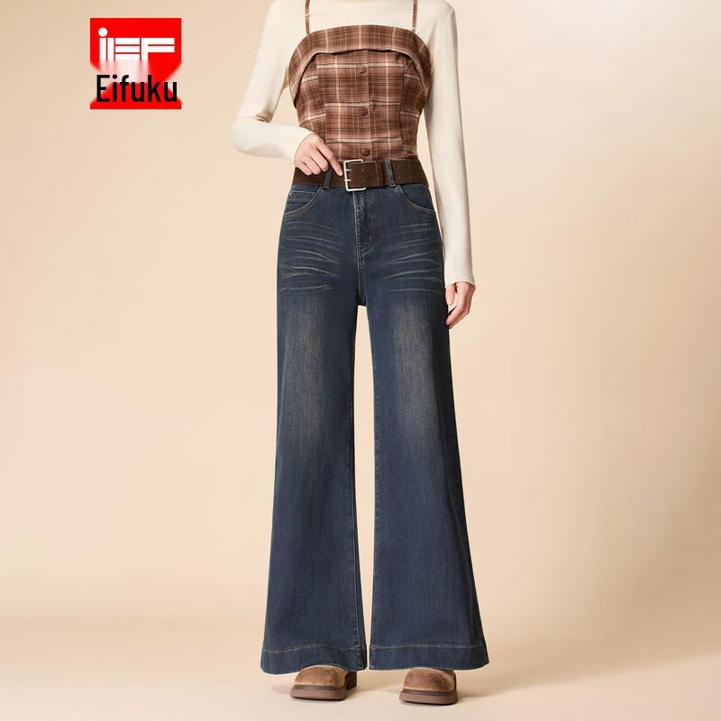 

IEF 2025 Winter Retro Plus Velvet Denim Flare Pants S
