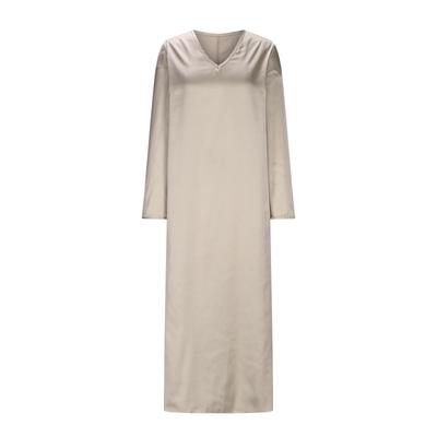 Women's Fashionable Solid Color V Neck Long Sleeved Sexy Jumpsuit A Line Long Dress