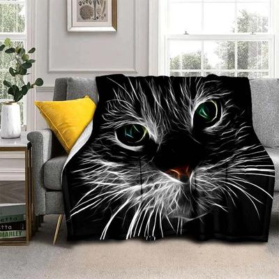 Black Cat Mistik Battaniye - Kanepe ve yatak için Hafif Flanel Örtü, Yumuşak ve Solucan Flanel Kumaşlı Dijital Baskılı Battaniye