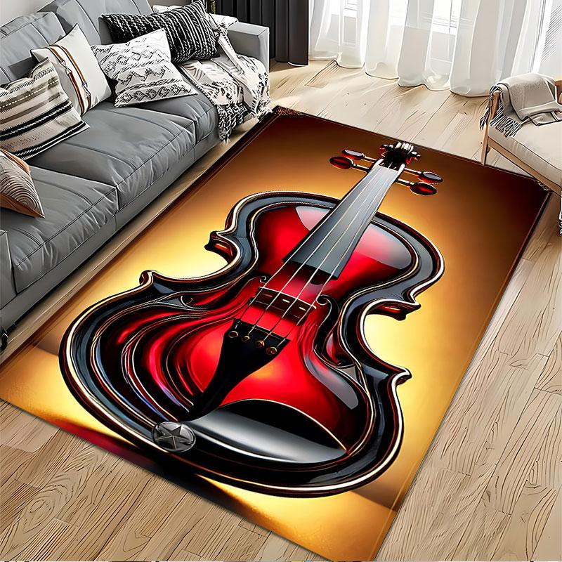 Elegant Red Violin Design Carpet suitable as a non-slip mat for the living room or bedroom sofa