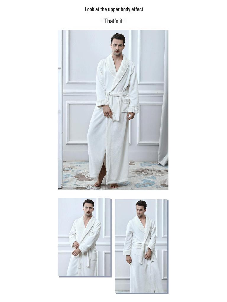 Men's Coral Fleece Robe - Autumn/Winter, Thick, Homewear Pajamas