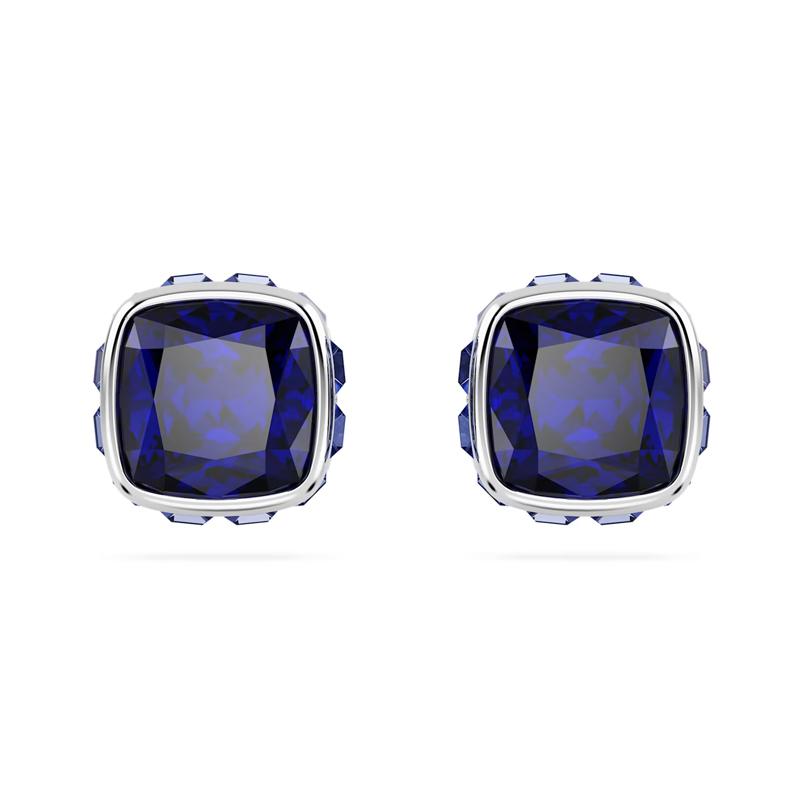 Swarovski Birthstone September birthstone square cut earrings same style for men and women, purple 5660803 фиолетовый