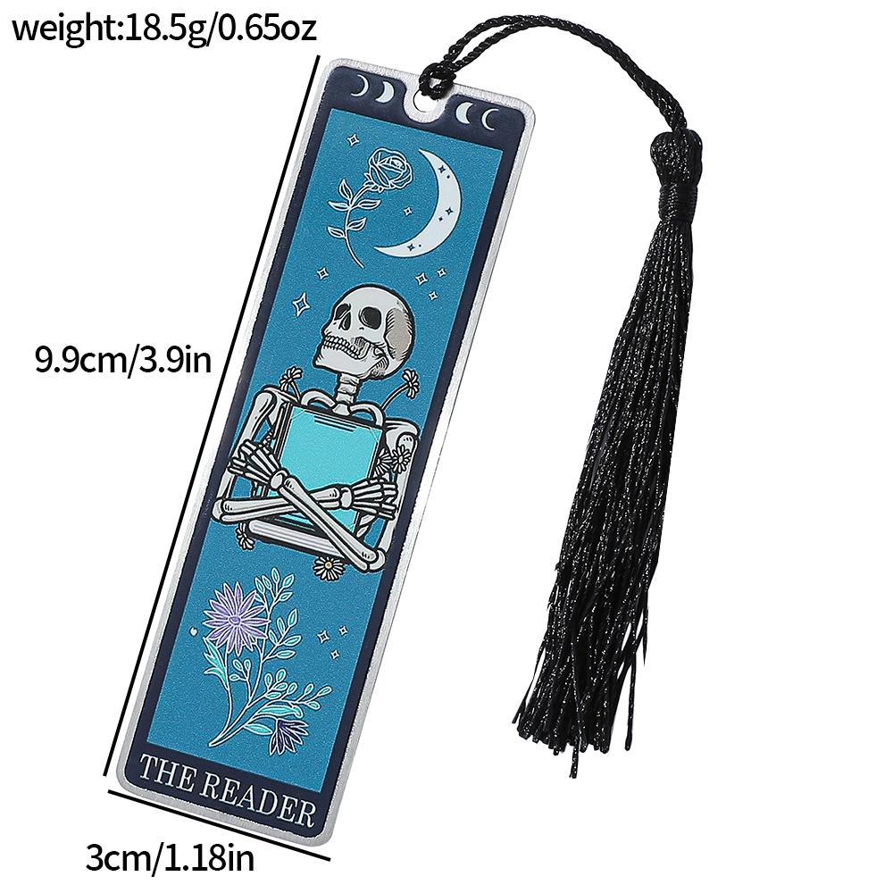 Colorful Skeleton The Reader Stainless Steel Tassel Bookmark, a Birthday and Christmas Reading Gift for Book Fans, Lovers, and F