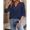 Spring and Autumn V-neck Loose White Shirt for Women Fashion Long Sleeve Solid Casual Blouse Women Elegant Simple Ladies Pullover Shirts Tops 24766