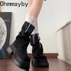 Vintage Platform Thick Bottom Women Ankle Boots Fashion Belt Buckle Autumn Winter Female Slip On Short Booties