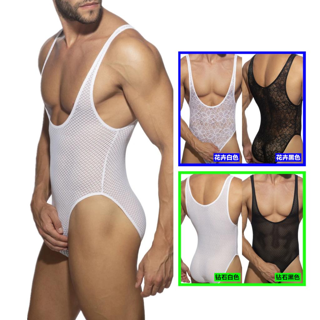 

Body de encaje ropa interior triangular para hombres Sexy encaje forma de flor transparente Sexy abertura alta body