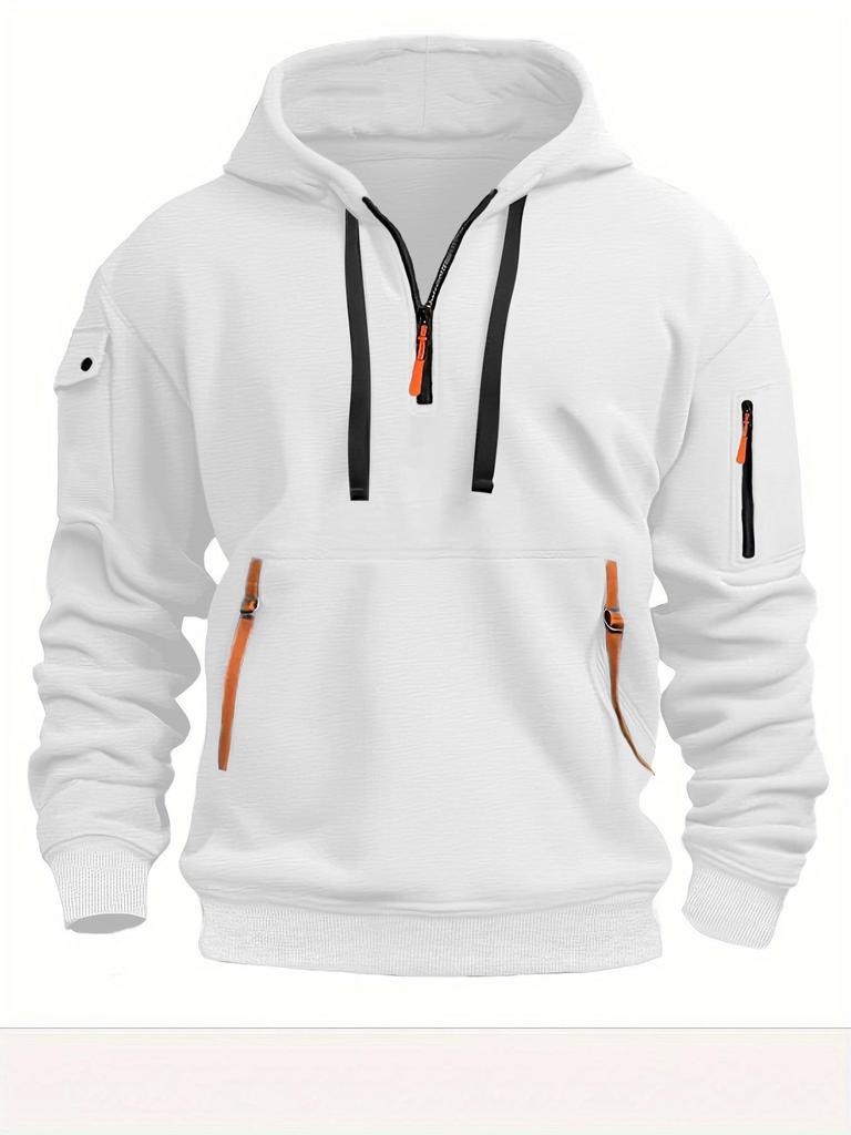 Sudadera con capucha y cremallera multibolsillos para hombre - Chaqueta deportiva de punto para primavera/otoño