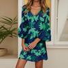 Women's Casual Fashion Floral Print V-Neck Loose 3/4 Sleeve Dress
