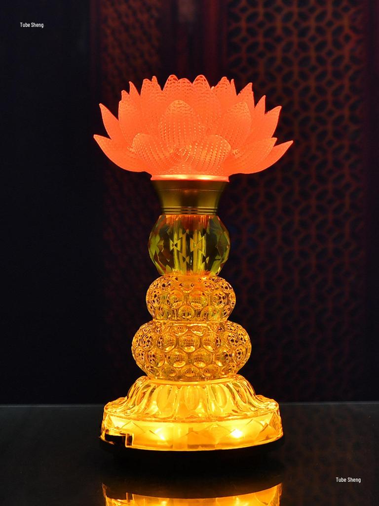 Lotus Guanyin Bodhisattva LED Offering Lamp with Heart Sutra