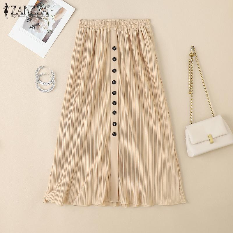 ZANZEA Kvinner Casual Elastisk midje Løse lange skjørt