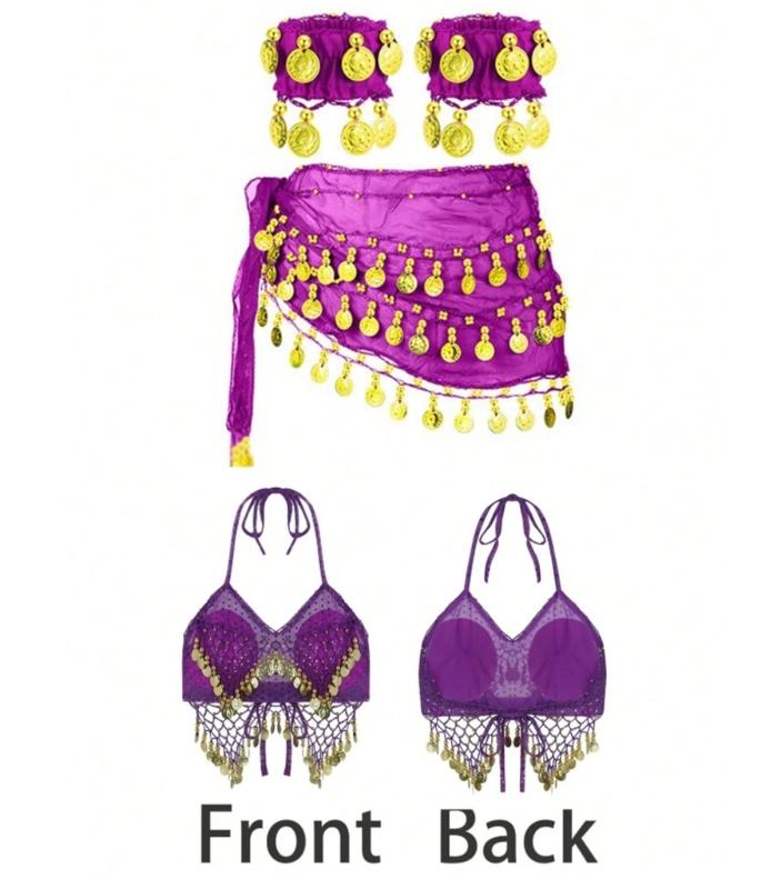 Indian Dance Costume Set With Swinging Fringe And Shimmering Waist Chain For Belly Dance Shows