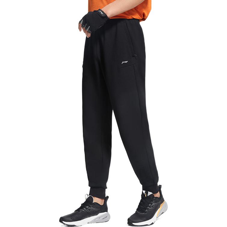 Li Ning Fitness Series FW22 Solid Color Elastic Waist Cuffed Sports Pants Men Pants Black AKLS793-1