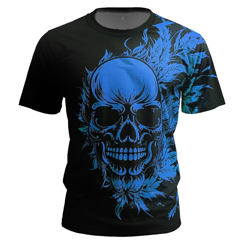 Men's Summer Sports Versatile T-shirt Trendy Skull Pattern Harajuku Street O-Neck Loose Quick Drying Comfortable Top
