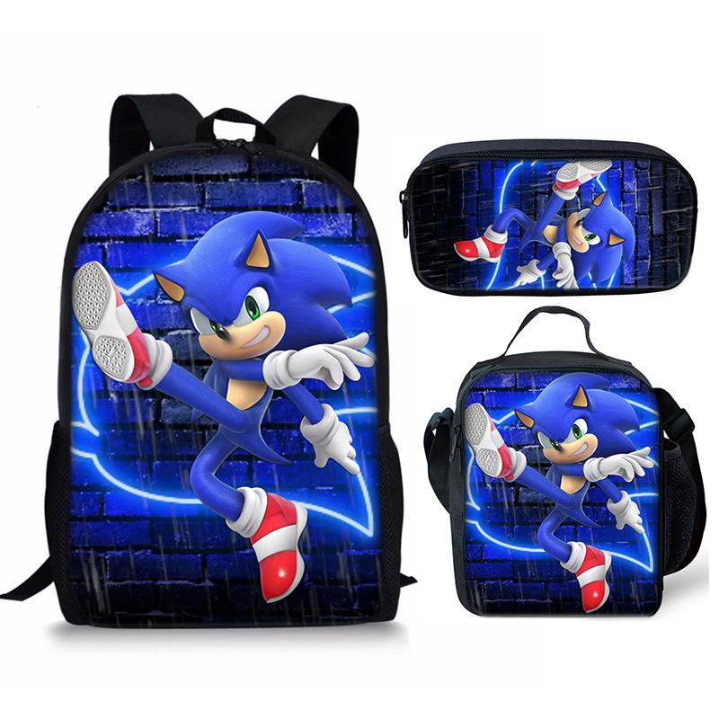 Backpack Sonic Elementary School Bag Lunch Bag Pencil Case Three-Piece Set