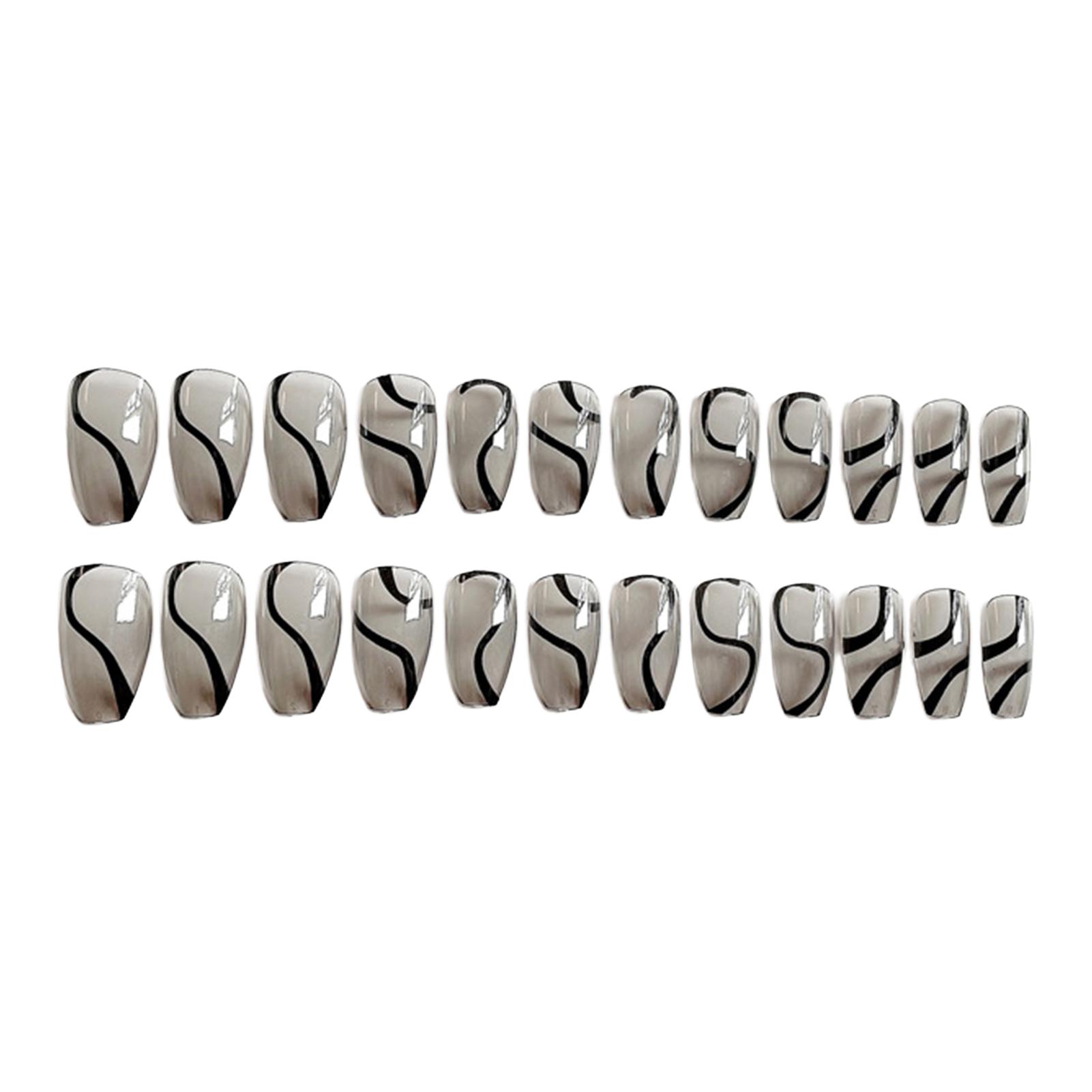 Semi Transparent False Nails Black Lines Ballet Style Wearable Fake Nails Y15 Double Sided Jelly