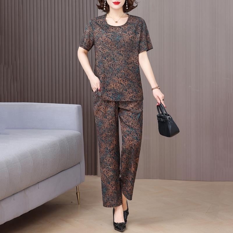 Plus Size Elegant 2 Piece Sets Womens Outfits Summer Vintage Print Wide Legs Trouser Sets