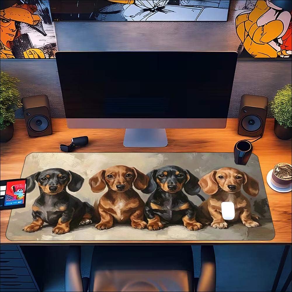 Süßer Dackel Hund Große Schreibtischmatte Rutschfeste Gummi-Gaming-Mauspad HD-Druck Tastaturunterlage Für Büro Laptop Gamer Computer-Setup