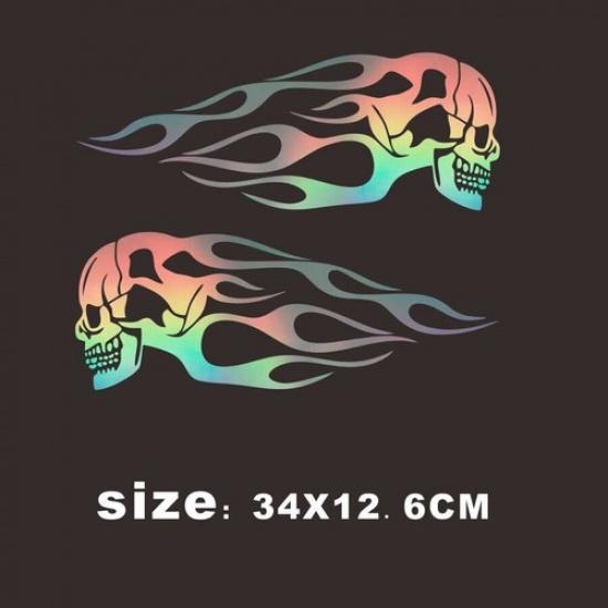 2Pcs Holographic Skull Flame Motorcycle Gas Tank Decal Vinyl Sticker Universal