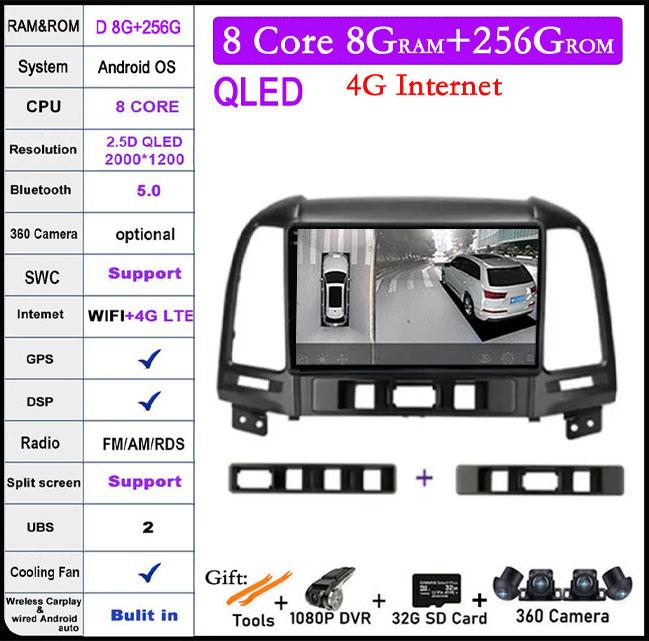 QLED IPS DSP Android 14 For Hyundai Santa Fe 2 2006-2012 Car Wifi 4G Auto Player Radio Multimedia Video Player Navigation