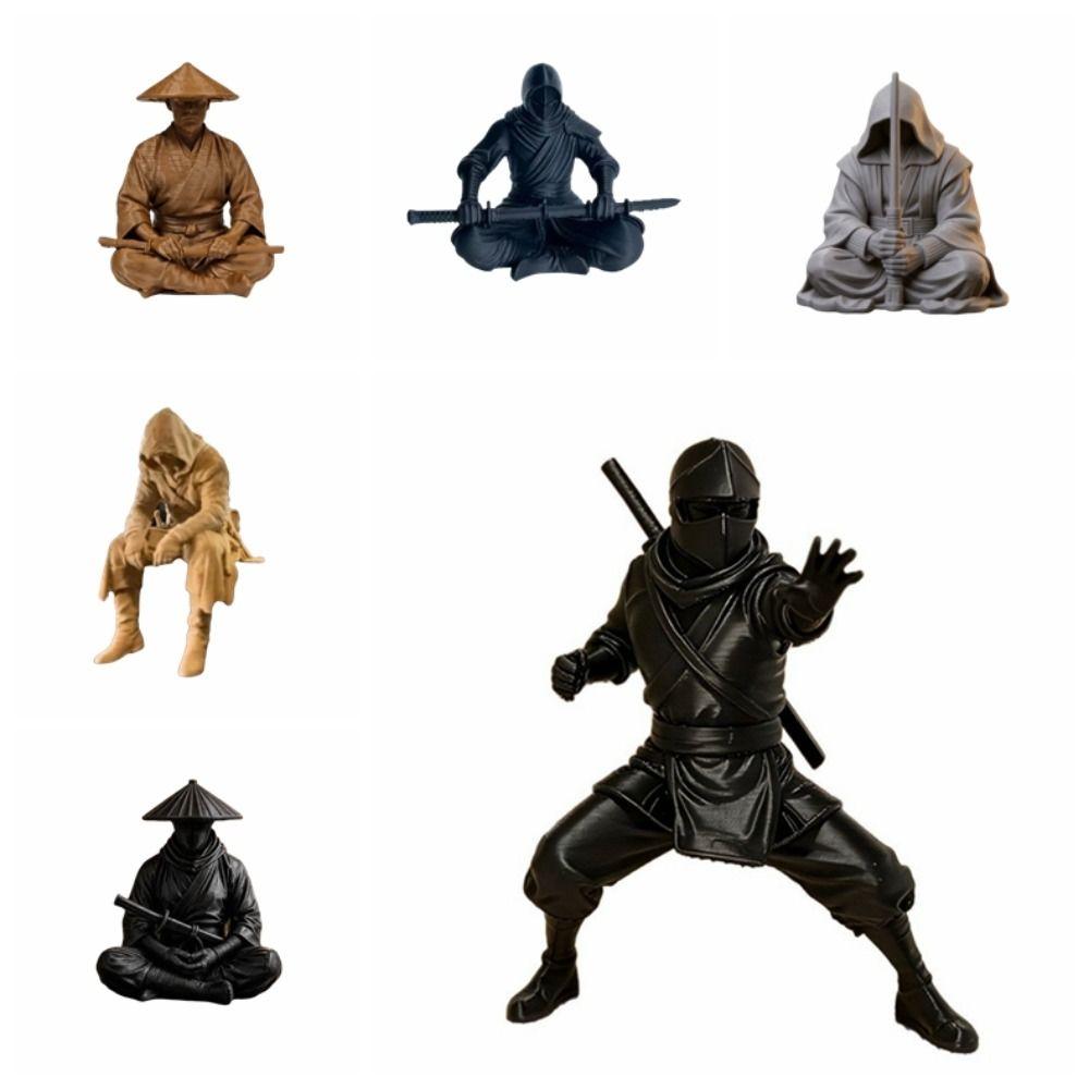 Sitting Pose Warrior Figurine 3D Printed Samurai Sculpture Creative Ninja Ornaments Home