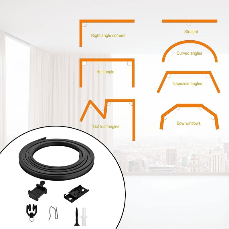 Multipurpose 5 Meter Curved Curtain Rails Set Ceiling Track with Rollers and Hook Brackets Kits for Easy Installation