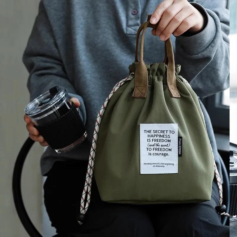 Large Capacity Waterproof Lunch Bag with Drawstring Closure Thick Insulation Cooler Bento Bag for Picnic Work Student Handle Ba