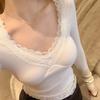 Women S Slim Fit Lace Splice Knit Top For Fall Winter