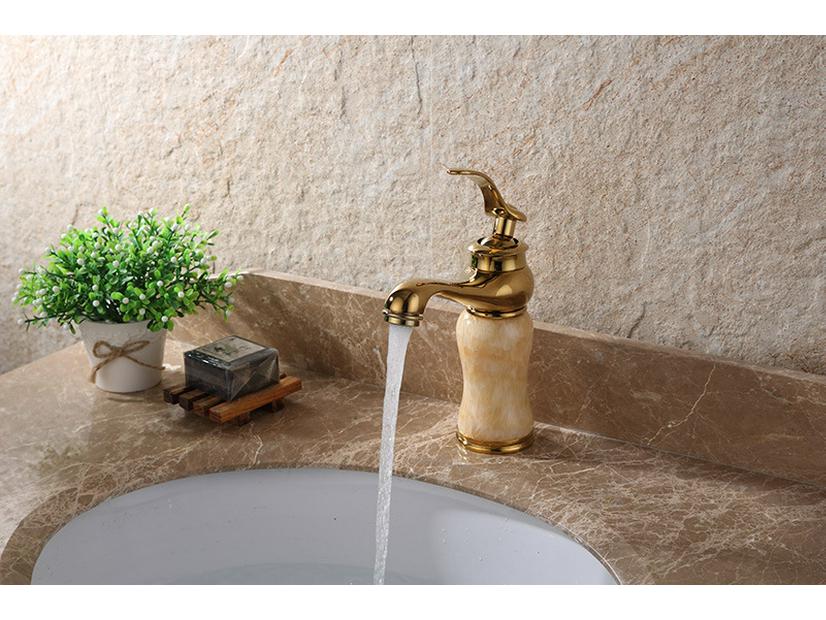 Evropská starožitná růžově zlatá a nefritová magická lampa umyvadlová baterie - Horká/studená směšovací