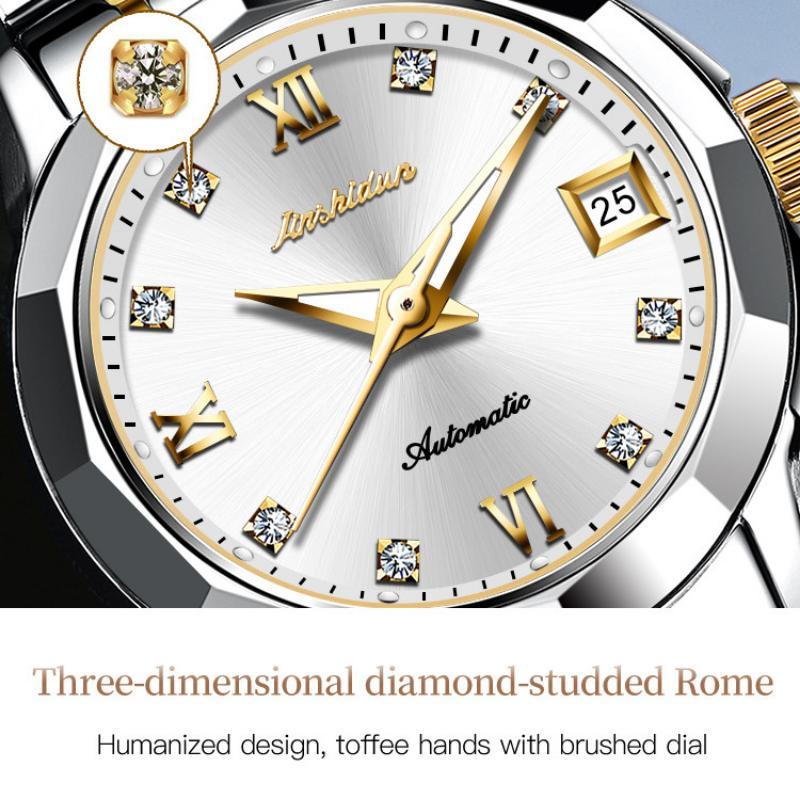 JINSHIDUN New Business and Leisure Ladies Watch Single Calendar Tungsten Steel Mechanical Watch Luminous Waterproof High-end Watch